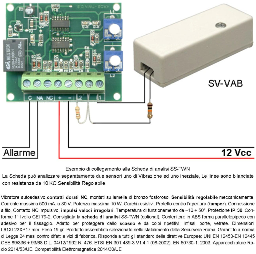 Rilevatore di Scasso Sensore di Vibrazioni Continue Tre Pezzi Per Antifurto Via Filo Di Inferriate Porte Infissi Martelletto Regolabile Contatto Allarme NC Tamper Contenitore Adesivo ABS Marrone IP30