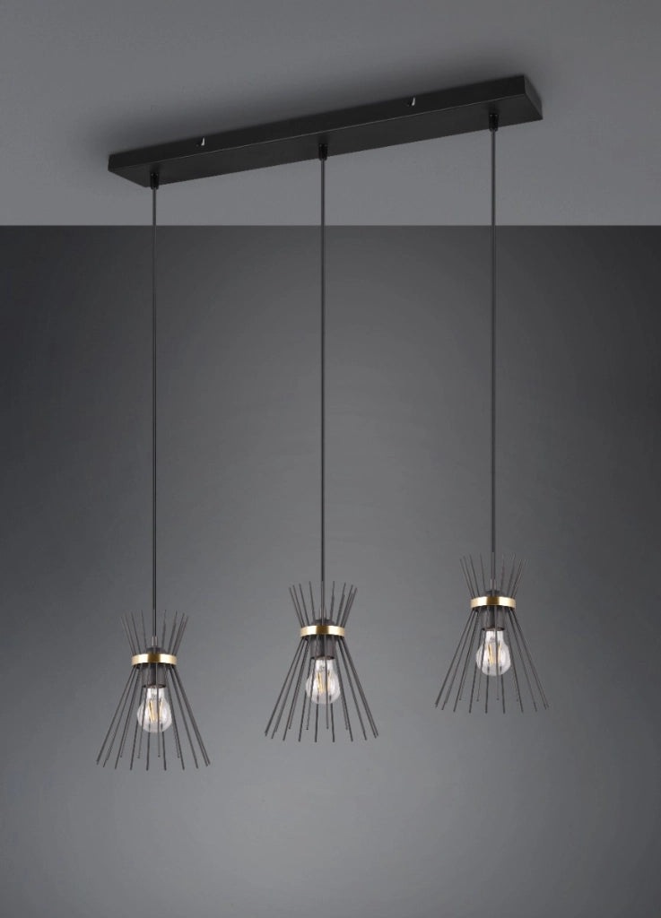 Lampada a sospensione tripla RL ROD nero/oro 3xE27 40W
