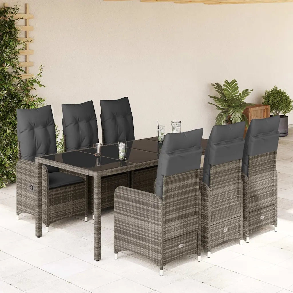 Set Bistrò da Giardino 7 pz con Cuscini in Polyrattan Grigio 3277037
