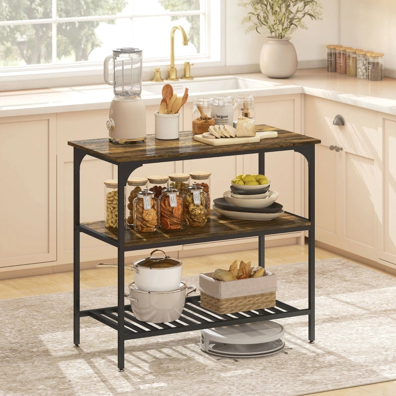 Scaffale da cucina con ripiani in legno e acciaio marrone rustico