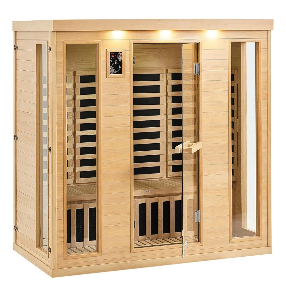 Sauna Infrarossi Lontani 3-4 Persone Legno Hemlock Basso EMF 2580W Vetro Temperato Bluetooth Cromoterapia