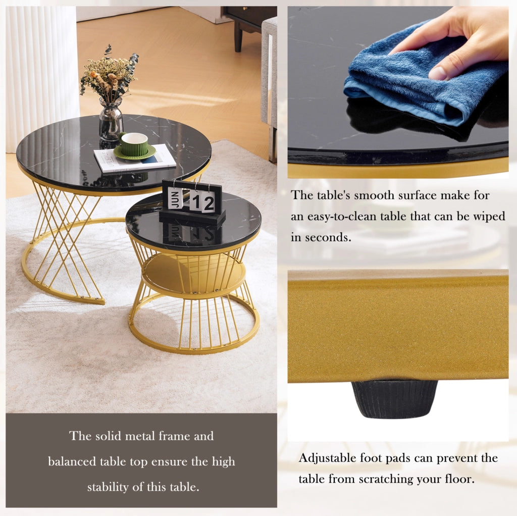TAVOLINI DA CAFFÈ Set da 2 pezzi 70x70x47 cm MDF Nero effetto marmo