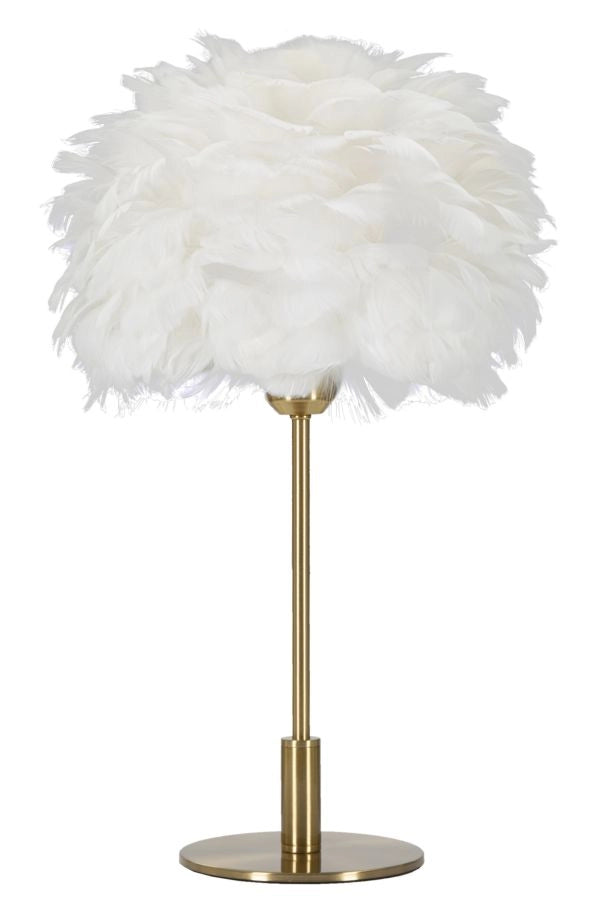 Lampada da Tavolo Ball Feather Ø30x50 cm in Ferro e Plastica Oro e Bianco