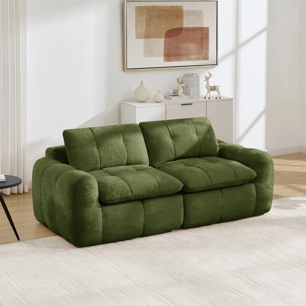 Divano 2 posti in tessuto chenille ¨C Minimal ¨C verde imbottito trapuntato