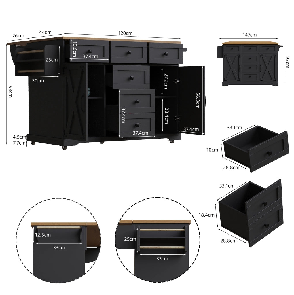 CARRELLO SERVIZIO PIEGHEVOLE 147x70x93 cm Nero MDF e Metallo