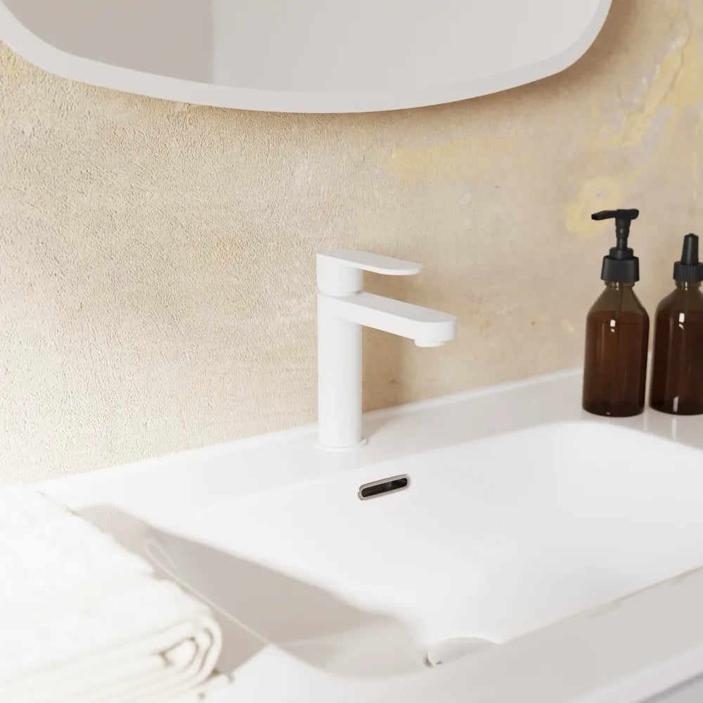 Set miscelatori lavabo 16cm bidet miscelatore esterno doccia bianco opaco | Margot