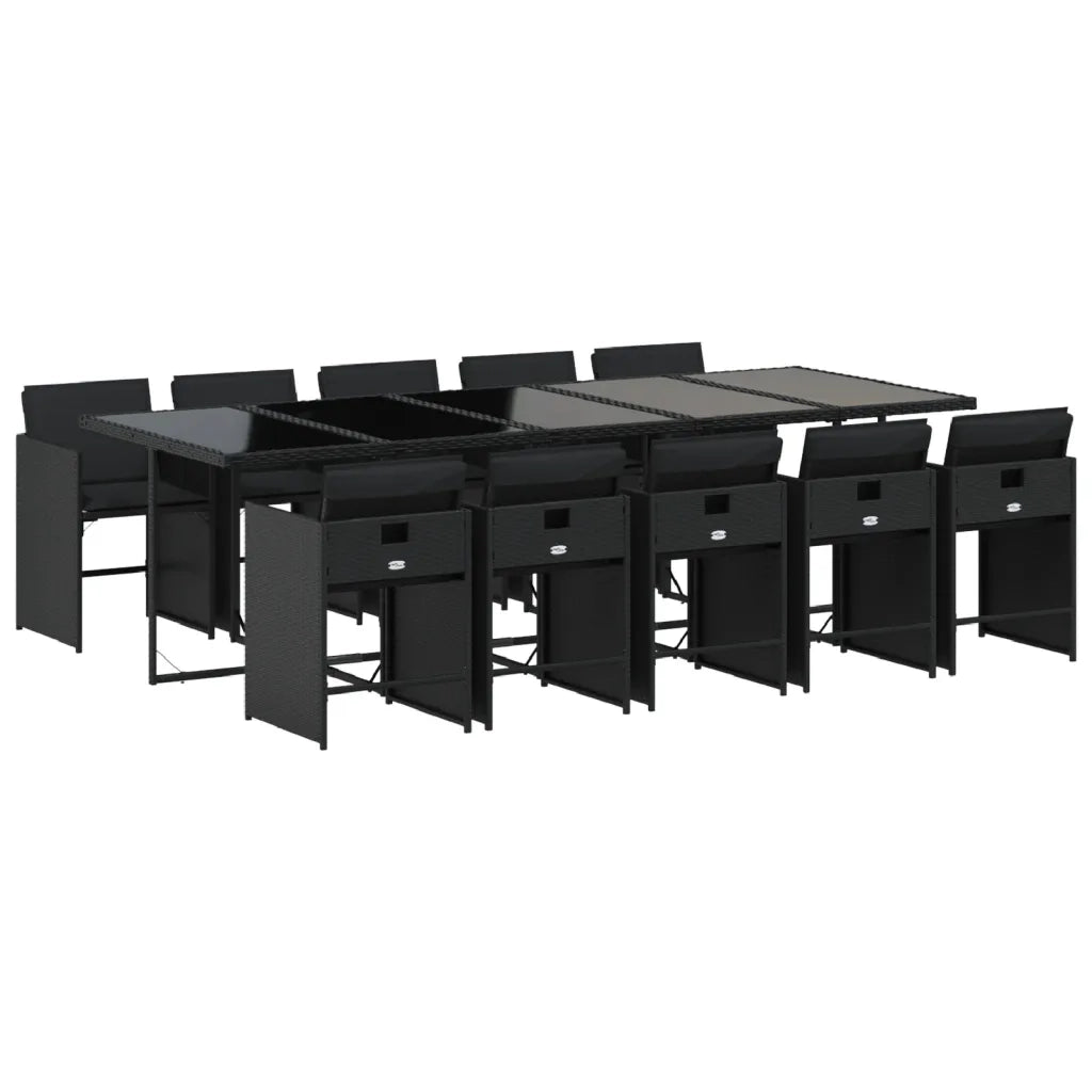 Set da Pranzo da Giardino 11 pz con Cuscini in Polyrattan Nero 3277878
