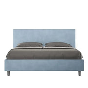 Letto matrimoniale con rete imbottito 160x190 microfibra azzurro Adele