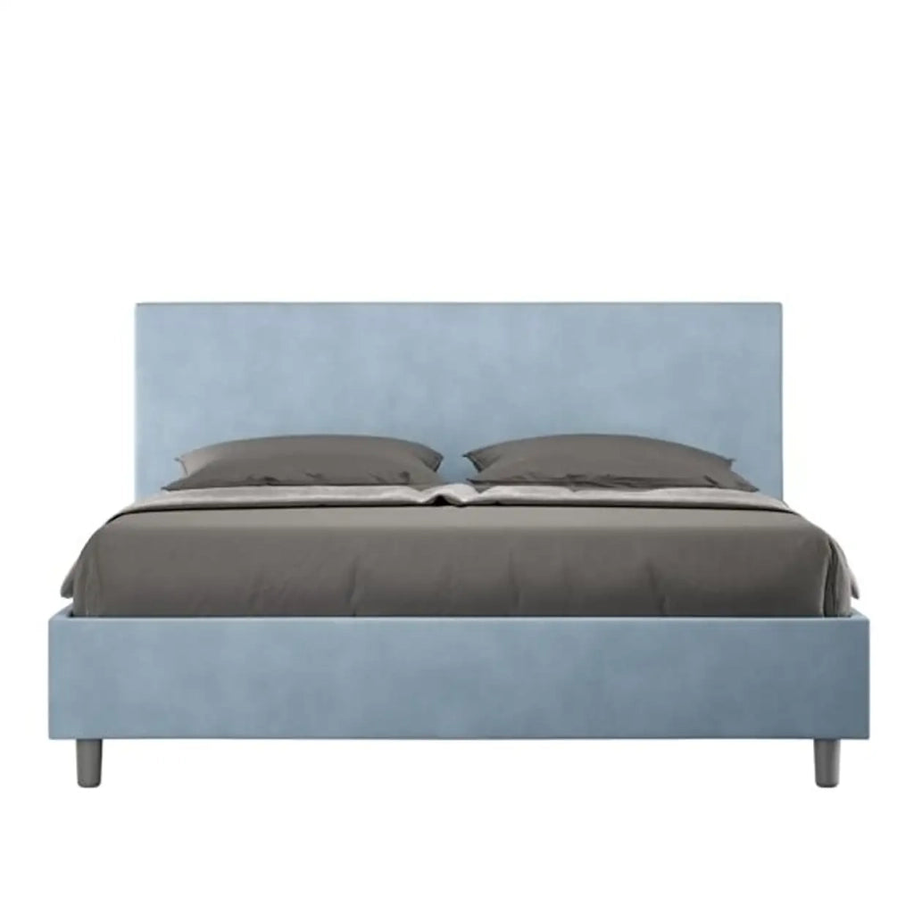 Letto matrimoniale con rete imbottito 160x190 microfibra azzurro Adele