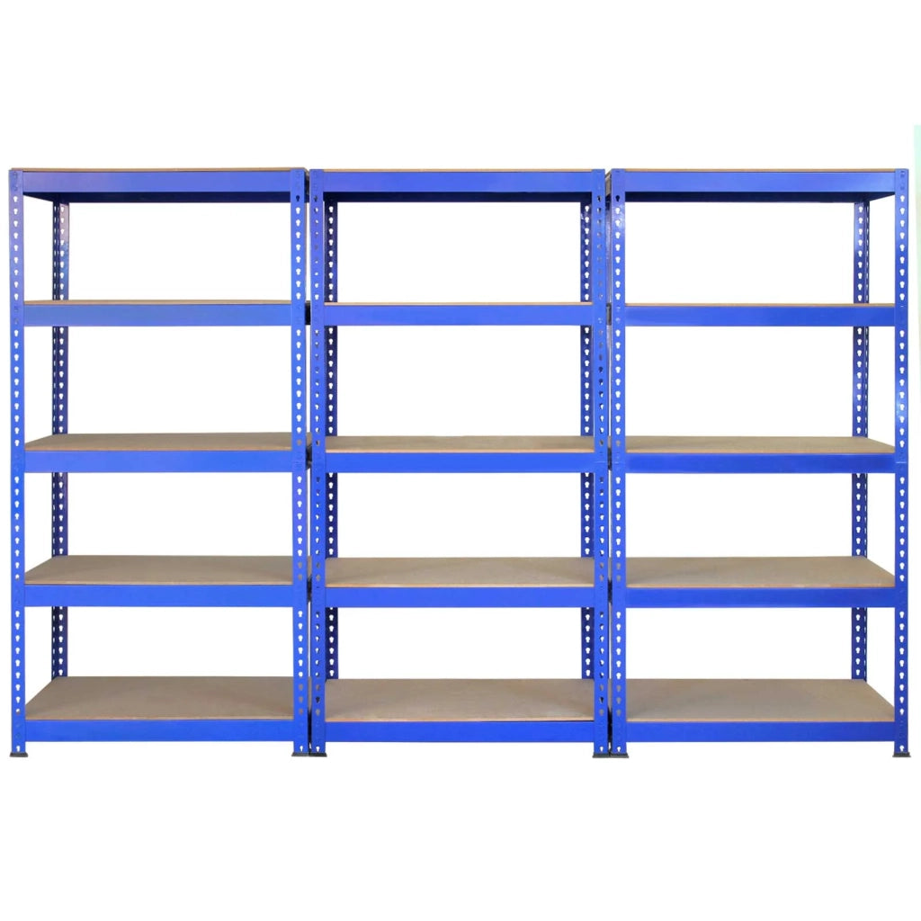 3 Scaffali in Acciaio Senza Bulloni Q-Rax Blu Larghi 90cm per Garage
