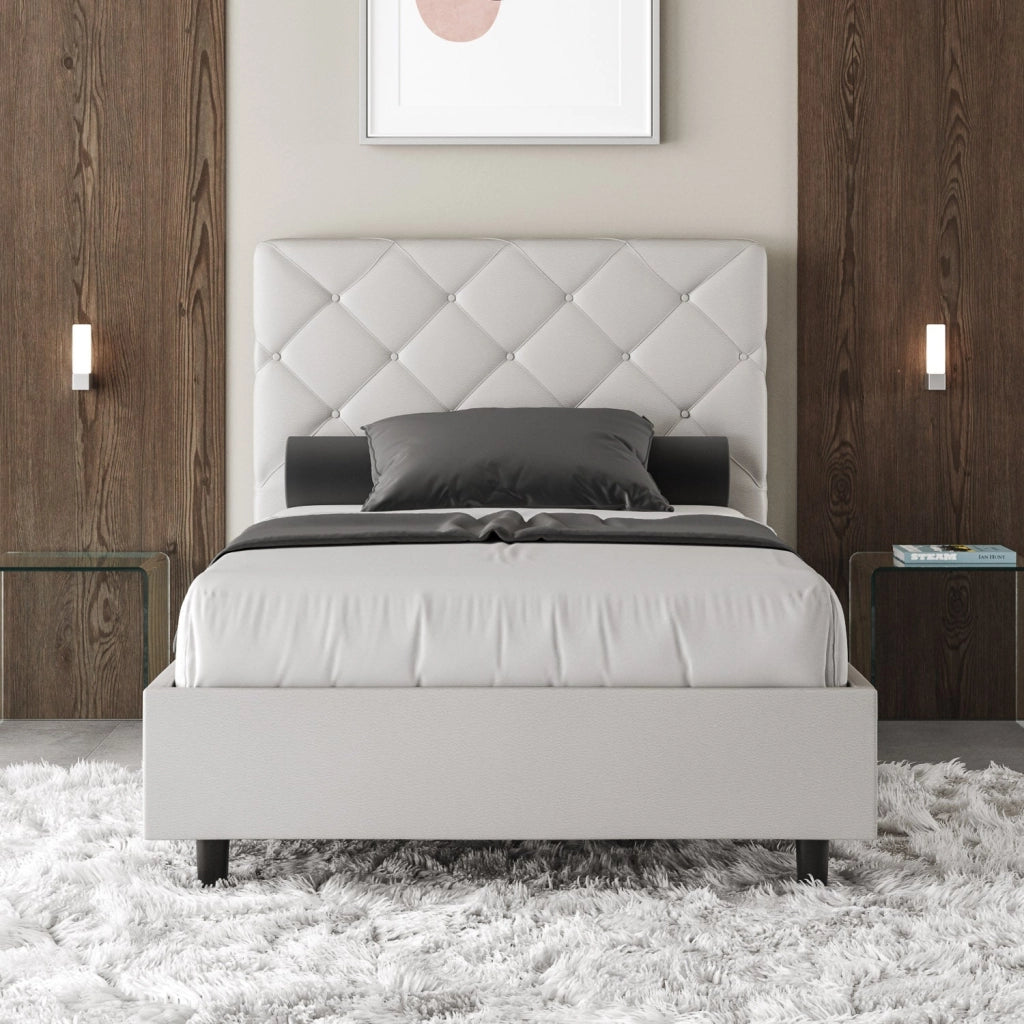Letto Matrimoniale Francese 140x200 cm con Rete e Contenitore Priya Bianco