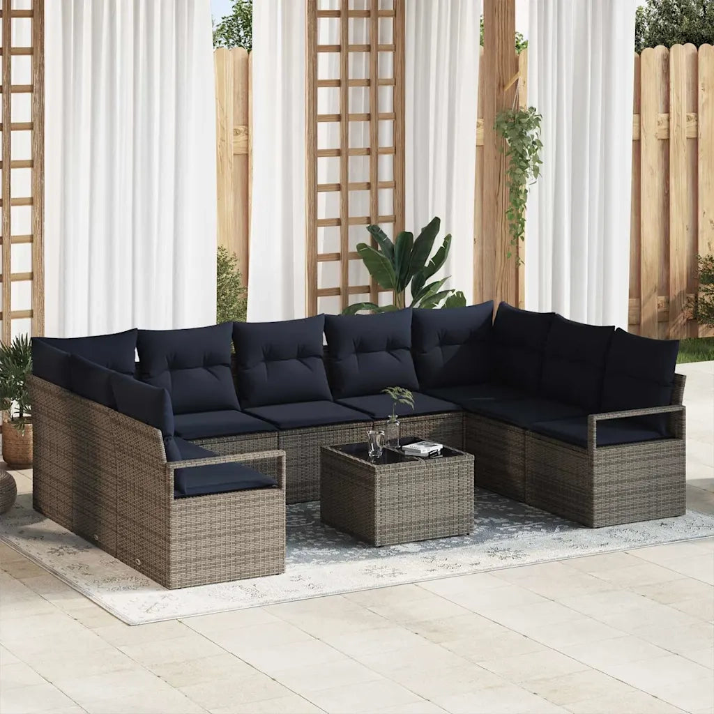 Set di divani con cuscino 10 pcs Grigio polyrattan 3346555