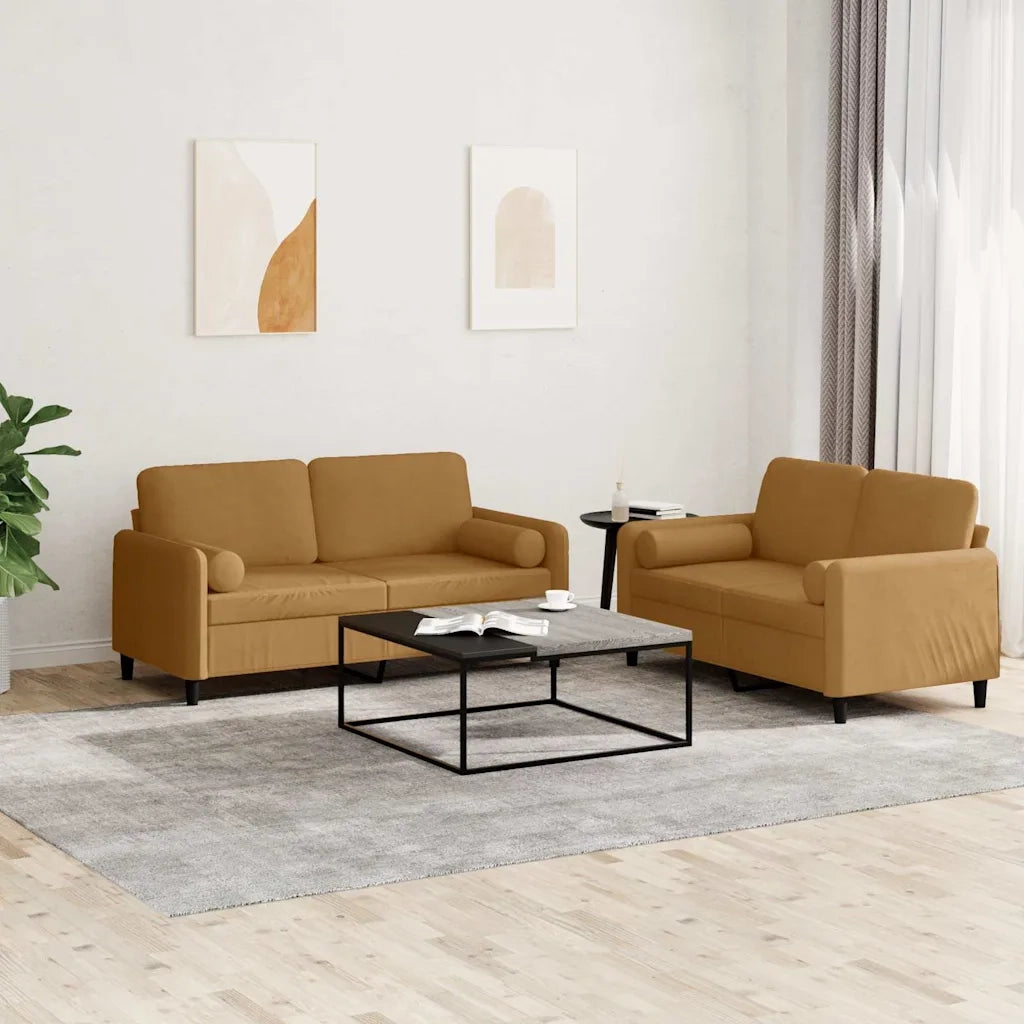 Set di Divani 2 pz con Cuscini Marrone in Velluto