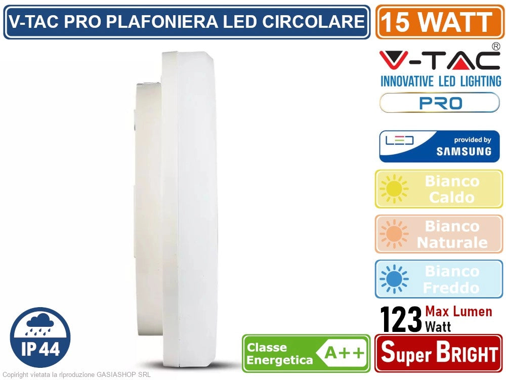 V-TAC PRO VT-8033 RD PLAFONIERA LED CIRCOLARE CON CHIP SAMSUNG 15W 1500 LUMEN IP44 - Colore Luce:Bianco Caldo