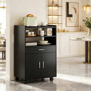 Carrello da cucina a microonde su ruote, mobile con armadio, cassetti e ripiani