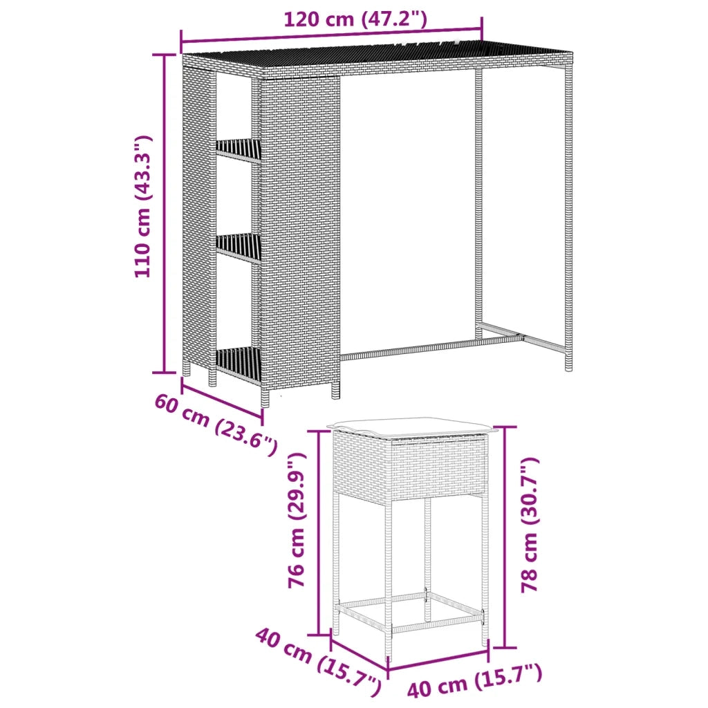 Set Bar da Giardino 5 pz con Cuscini in Polyrattan Grigio 3261495