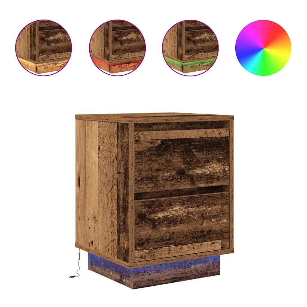 Comodini con Luci a LED 2 pz Legno Antico 38x34x50 cm 861298