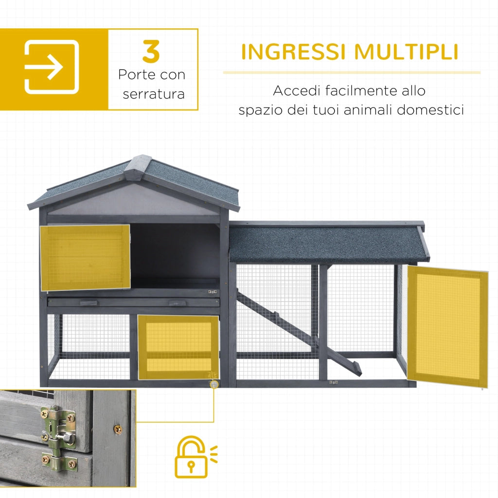 Conigliera da Esterno 147x54x84 cm in Legno Grigio