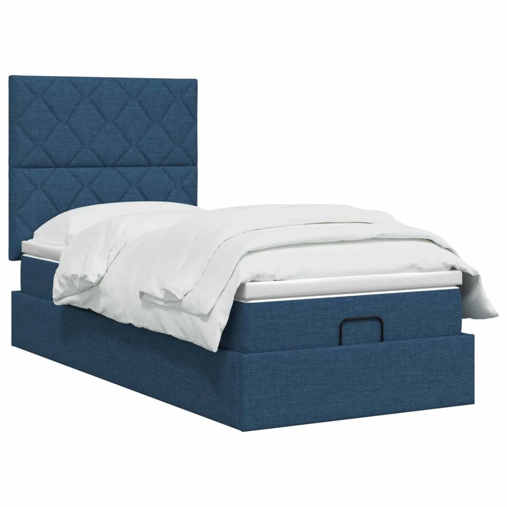 Letto Ottomano con Materasso e LED Blu 90 x 190 cm Tessuto 3458123