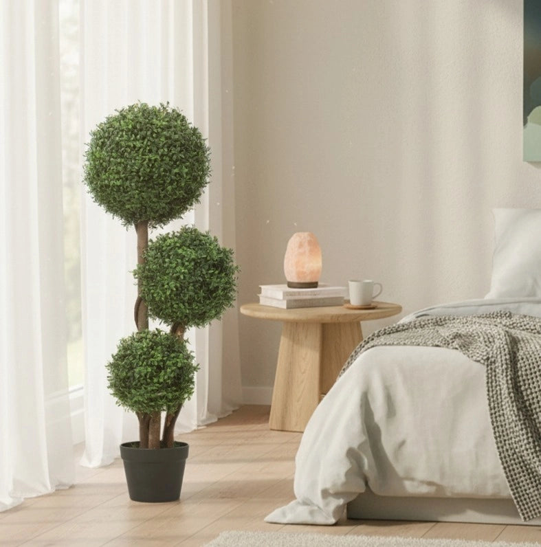 Pianta artificiale ULEVR a 3 sfere di bosso 100 cm con tronco in legno e vaso, verde
