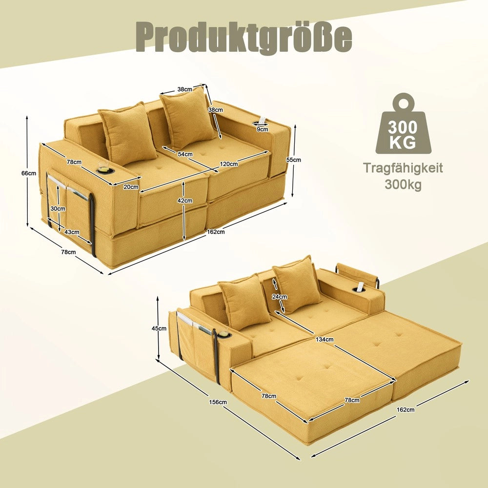 Divano Letto 2 Posti con Poggiapiedi e Cuscini ¨C Xylo ¨C Tessuto