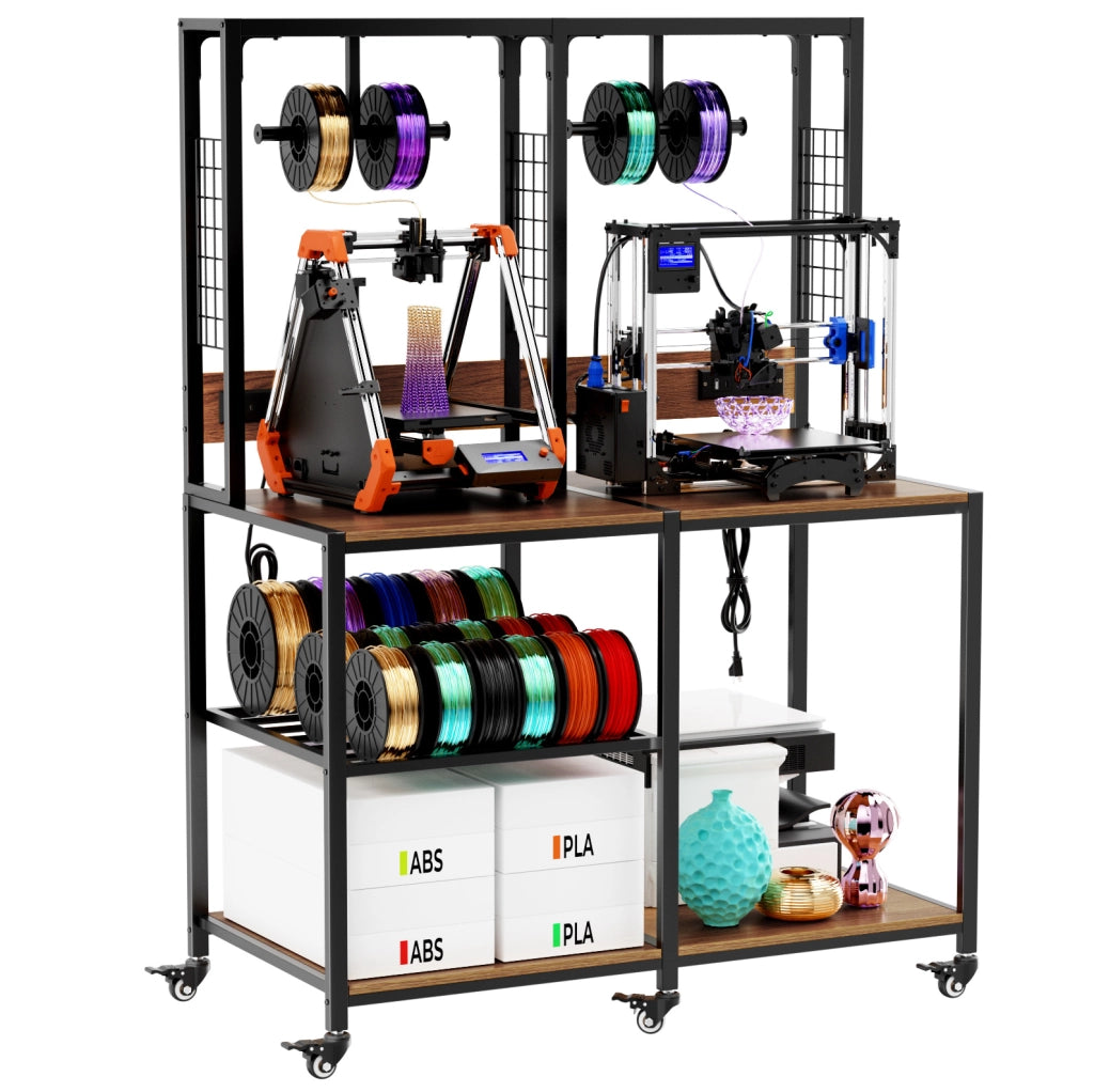 Supporto per 2 stampanti 3D 119,9x59,9x160 cm in metallo nero con ruote