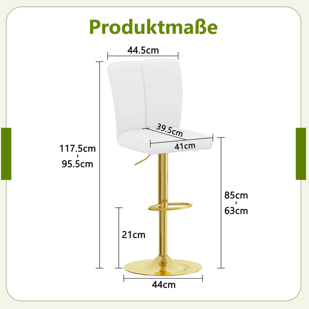 SGABELLO BAR Regolabile 95,5-117,5 cm Bianco/Oro Set da 2 pezzi