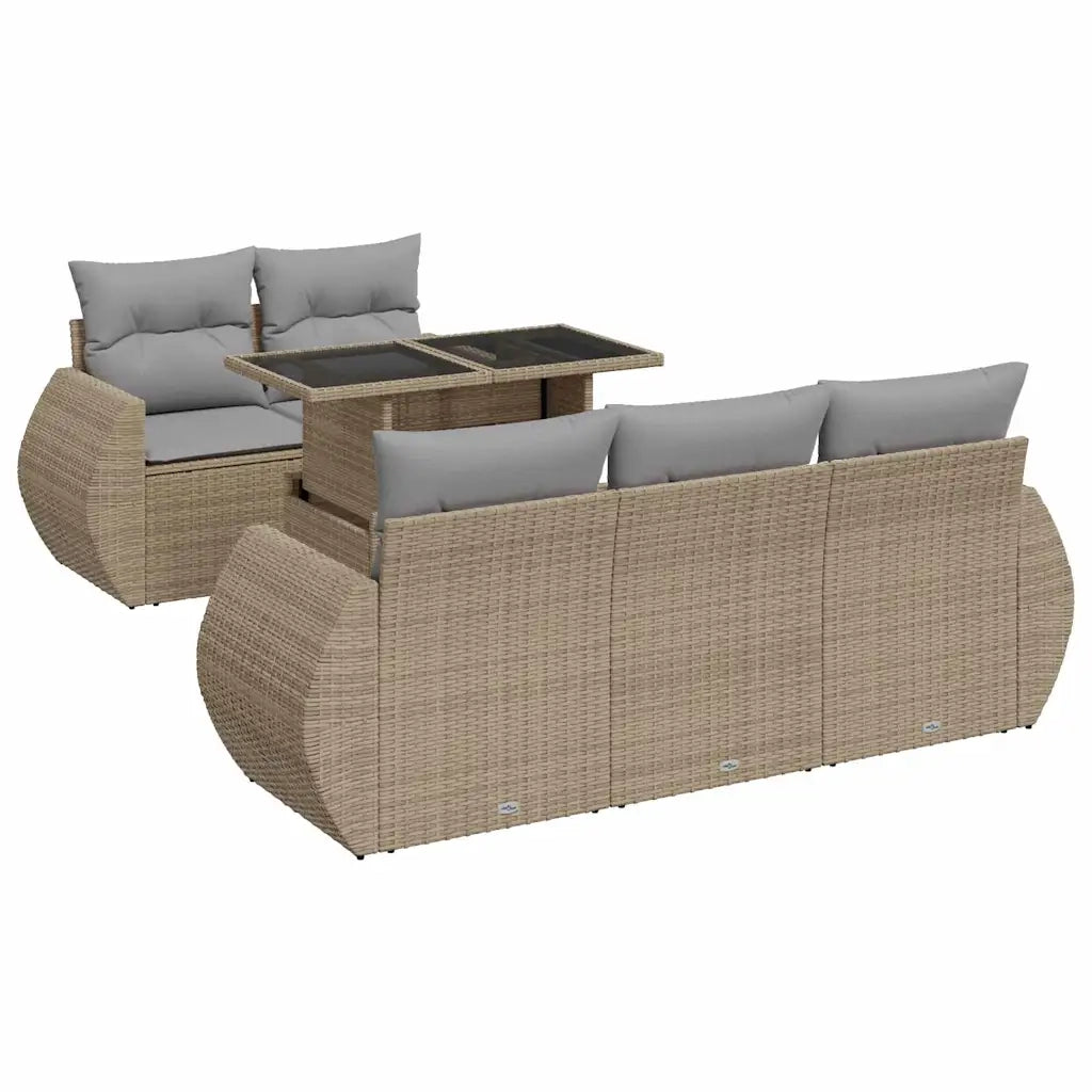 Set Divano da Giardino 6 pz con Cuscini Beige in Polyrattan 3326570