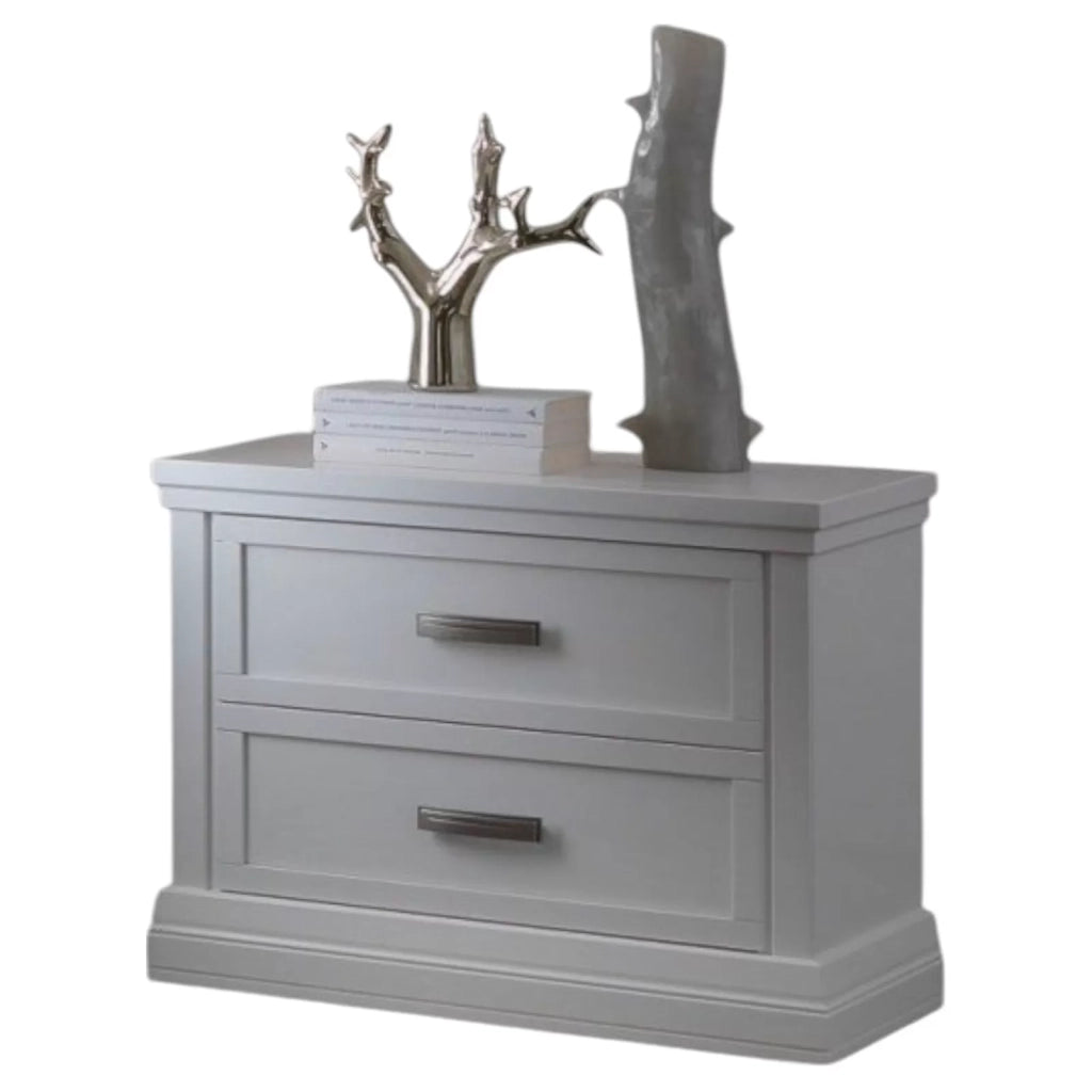 Comodino classico 2 cassetti legno shabby bianco 63x39x54 - Mobili 2G