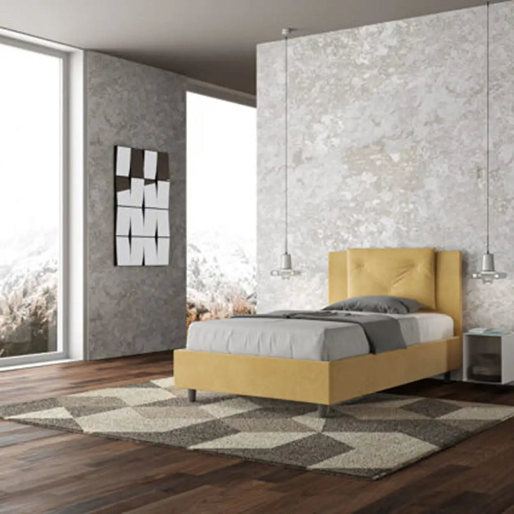 Letto una piazza e mezza con rete imbottito 120x200 microfibra ocra Appia