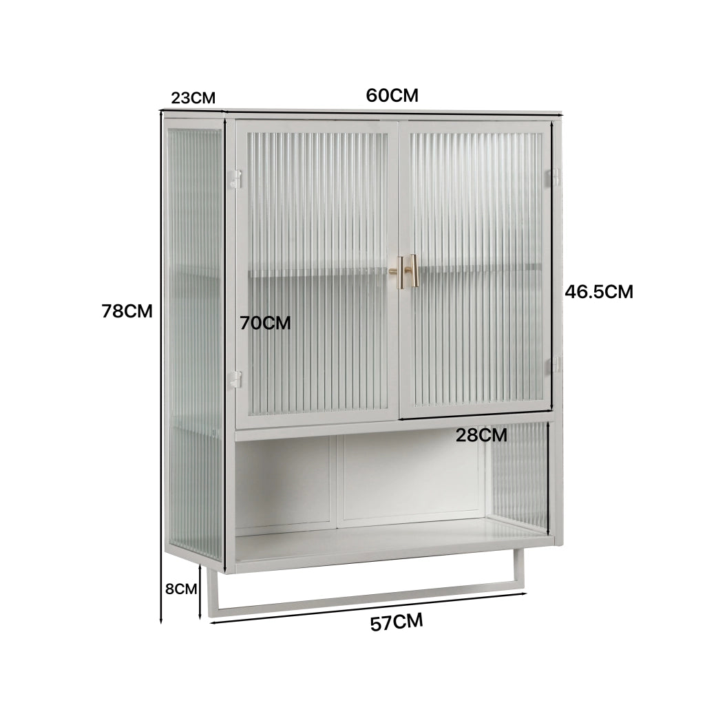 MOBILE A MURO a 2 ante 60 cm in vetro e metallo bianco