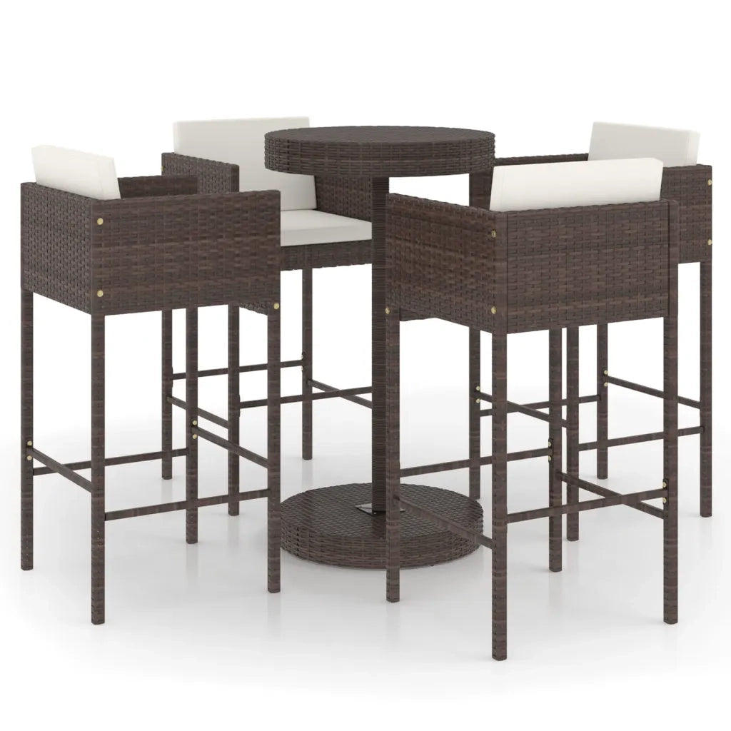 Set da Bar da Giardino 5 pz con Cuscini in Polyrattan Marrone 3094774