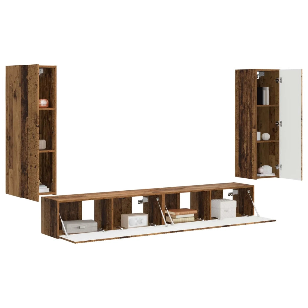 Set di Mobiletto da TV a Parete 4 pcs Legno vecchio