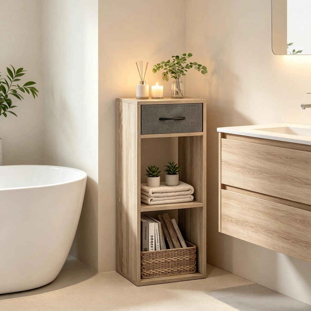 LIBRERIA A CUBI con cassetto, 32 x 30 cm, legno ingegnerizzato, grigio