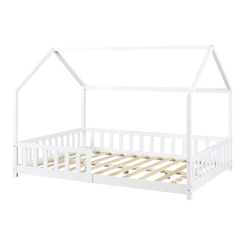 Letto Piazza e Mezza Hesel per Cameretta a Forma di Casetta 120 x 200 cm Bianco [en.casa]