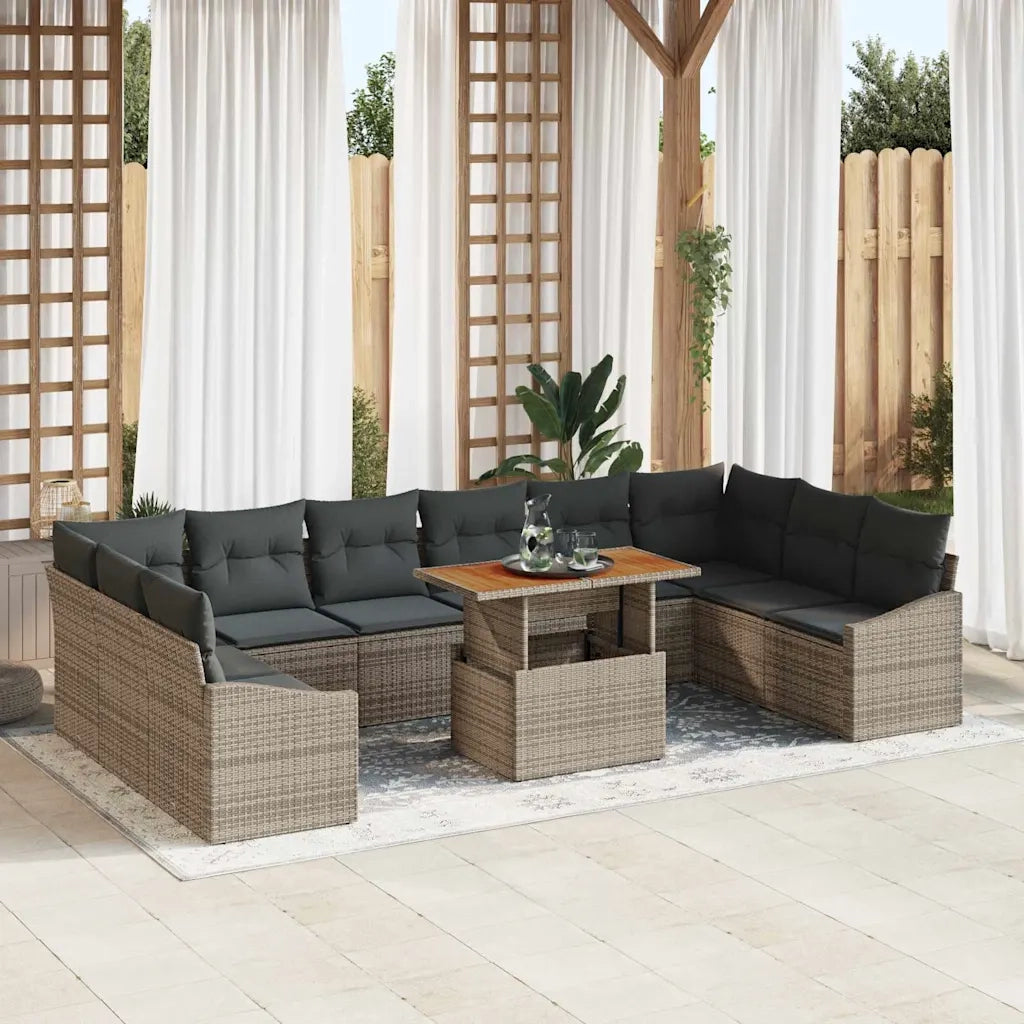 Set da Pranzo per Giardino con cuscino 11 pcs Grigio e Marrone 3349887