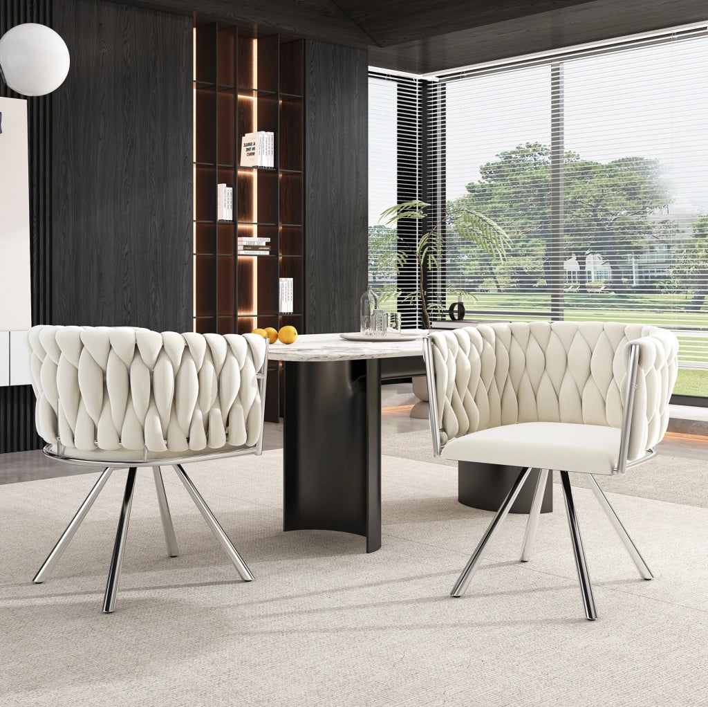 SEDIA DA PRANZO Girevole 360° in velluto Beige/Silver Set da 4 pezzi