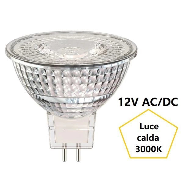 GU5.3 MR16 LAMPADINA FARETTO IN VETRO A LED 12V AC/DC 6,2W LUCE CALDA 3000K BOT