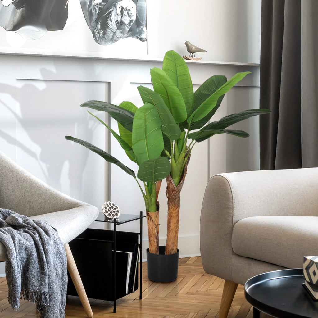 Pianta Artificiale di Banano 120 H cm per Interni con Vaso Nero