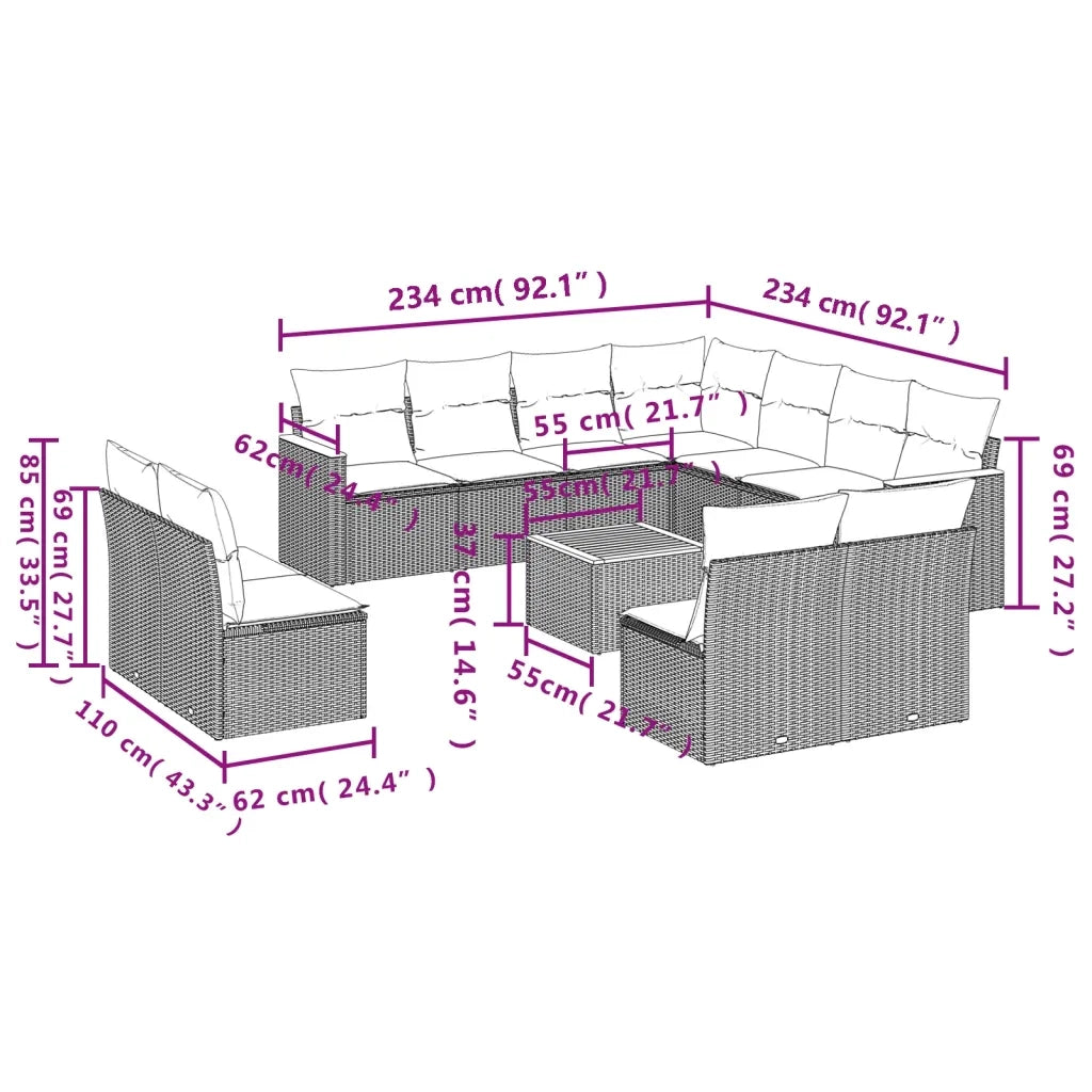 Set Divano da Giardino 12 pz con Cuscini Beige Misto Polyrattan 3226094