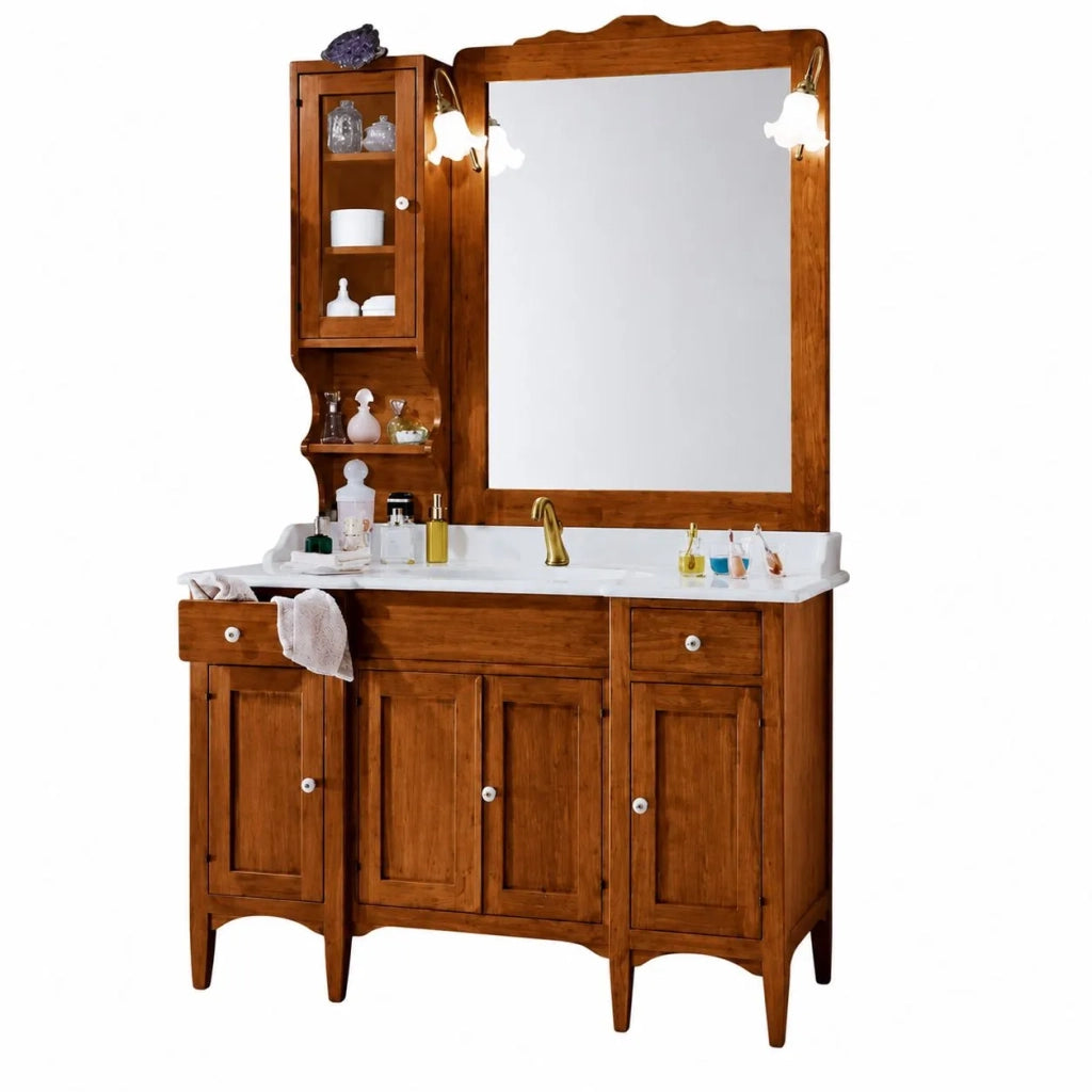 Mobile bagno 129 cm in legno lavabo 4 porte 2 cassetti e specchio - Mobili 2G
