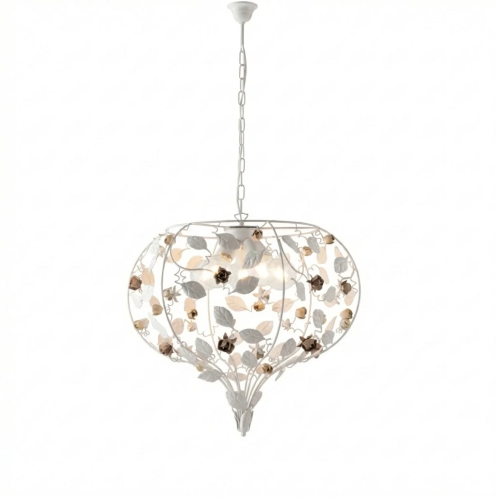 Lampadario Shabby Chic Bella Metallo Bianco 5 Luci E27