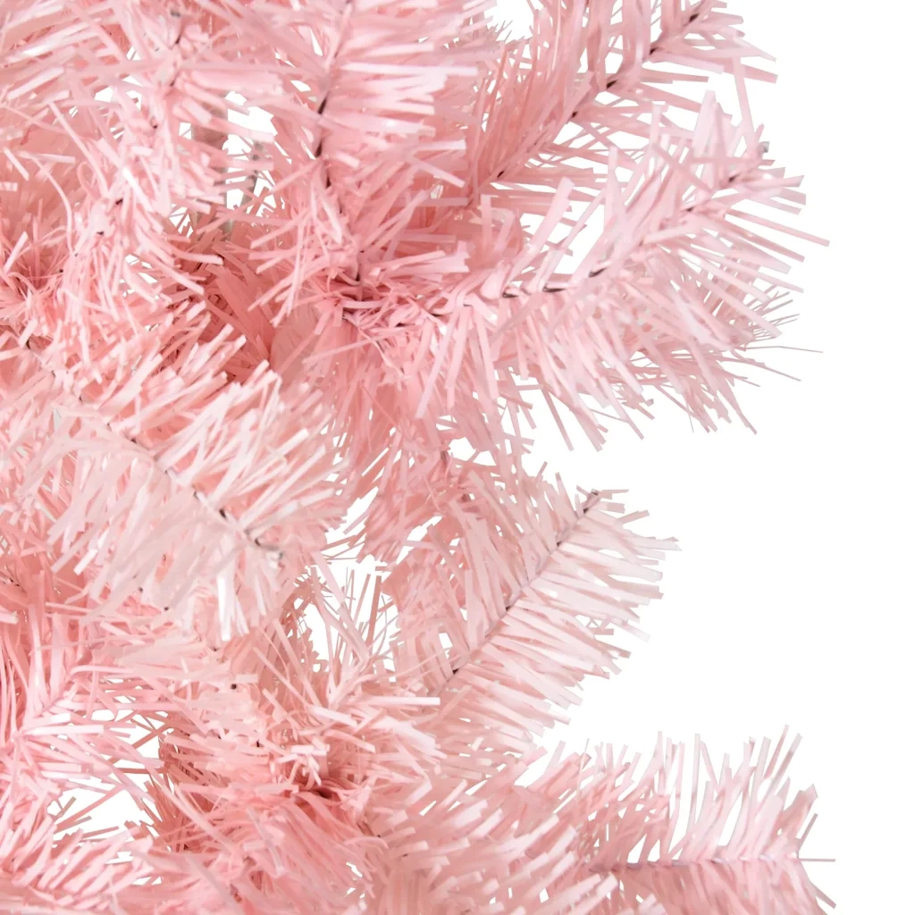 Albero Natale Artificiale Sottile a Met¨¤ e Supporto-Albero Natalizio Rosa 180 cm
