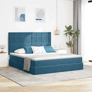 Letto con contenitore e LED Blu Scuro 160 x 200 cm Velluto