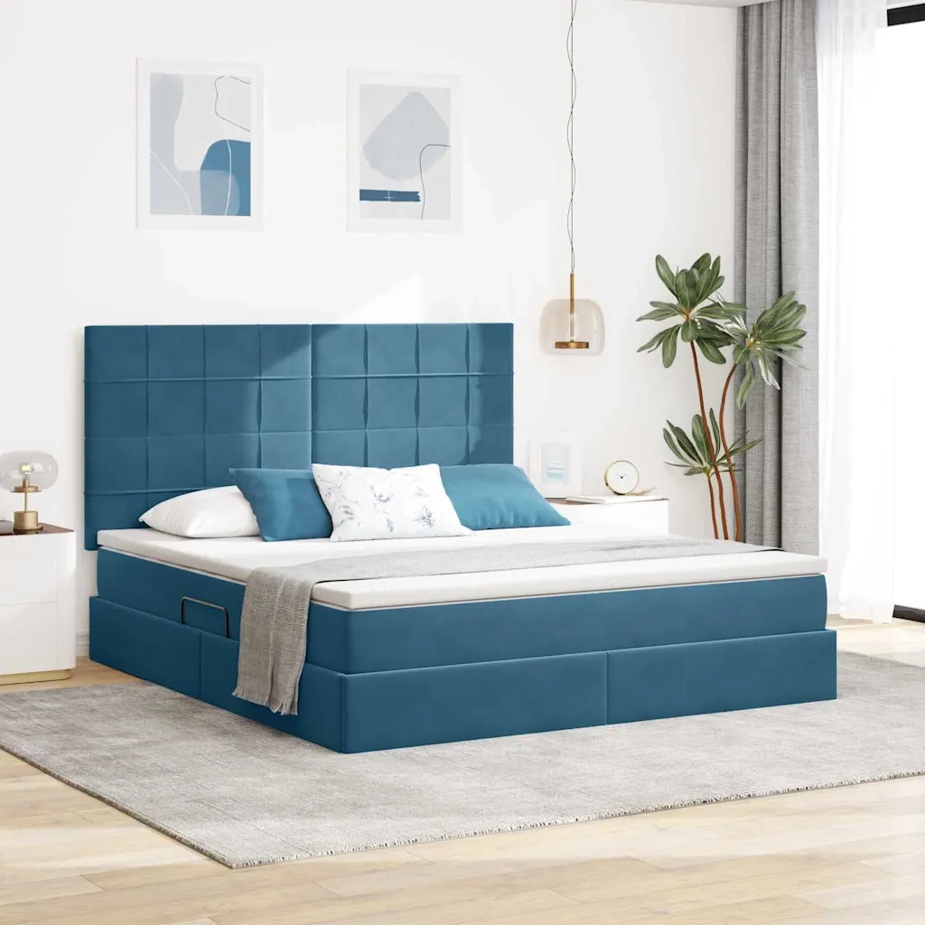 Letto con contenitore e LED Blu Scuro 160 x 200 cm Velluto