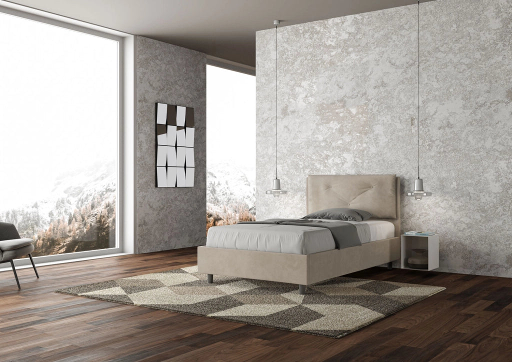 Letto 1 Piazza E Mezzo 110x210 cm con Rete Imbottito in Microfibra Appia Large Sabbia