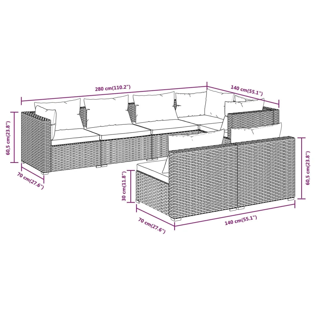 Set Divani da Giardino 7 pz con Cuscini in Polyrattan Marrone 3102387