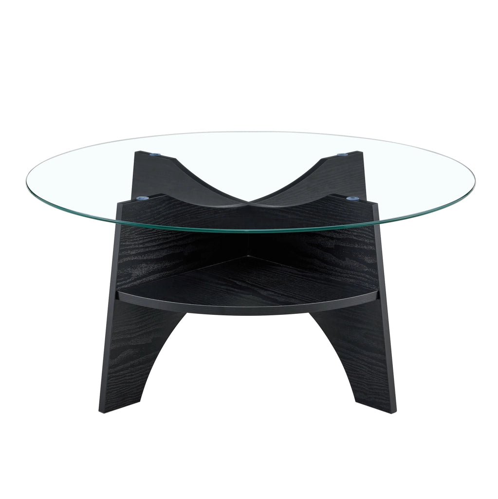 TAVOLINO ROTONDO 80x36 cm in vetro temperato e MDF nero