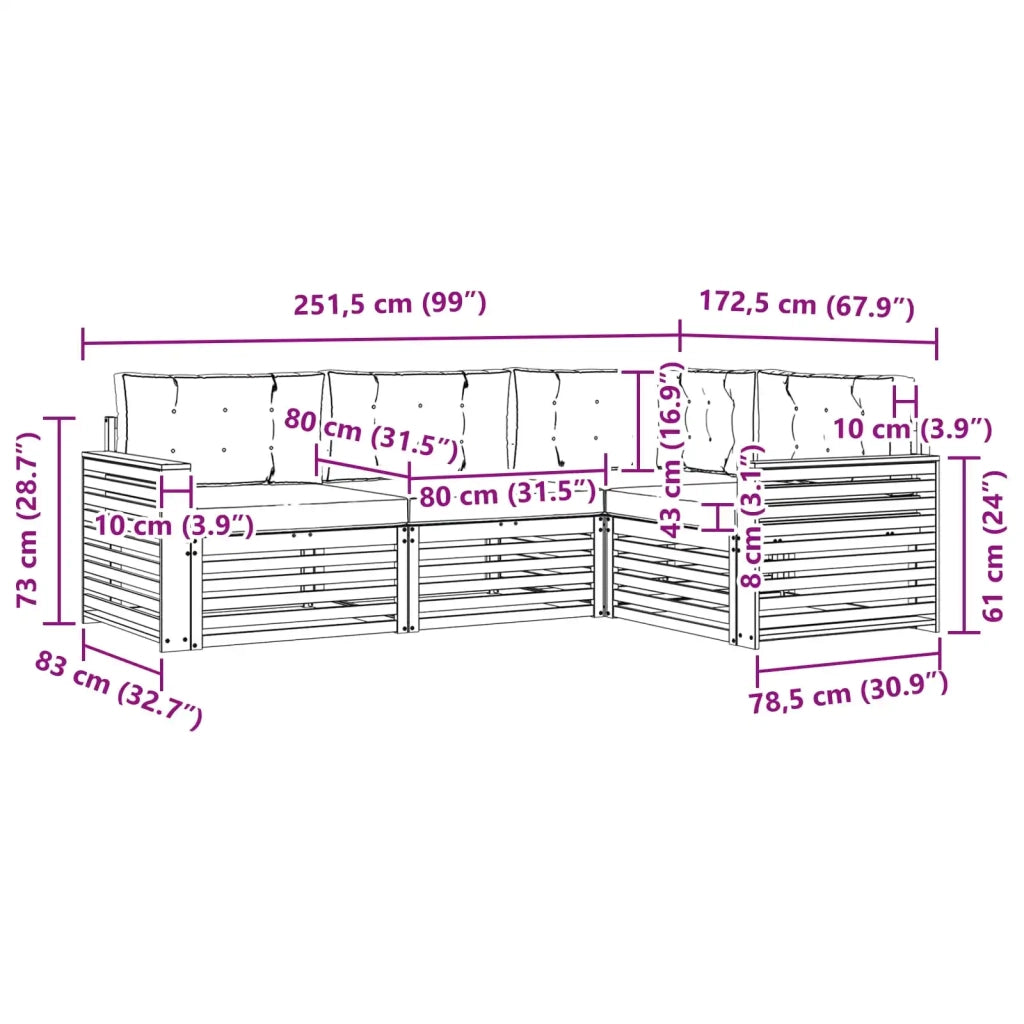 Set di divani da esterno 4 pz Bianco e Antracite Poliestere 3390412