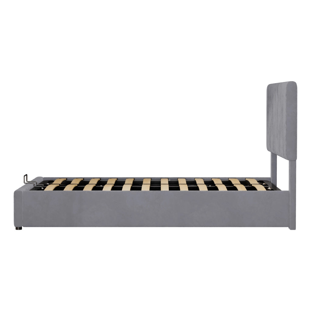Letto matrimoniale imbottito 140x200 cm con contenitore grigio